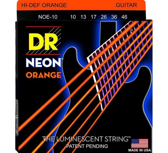 DR NOE-10 Neon Orange комплект струн для электрогитары, никелированные, с покрытием, 10-46