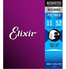 Elixir 11025 POLYWEB Комплект струн для акустической гитары, Custom Light, бронза 80/20, 11-52