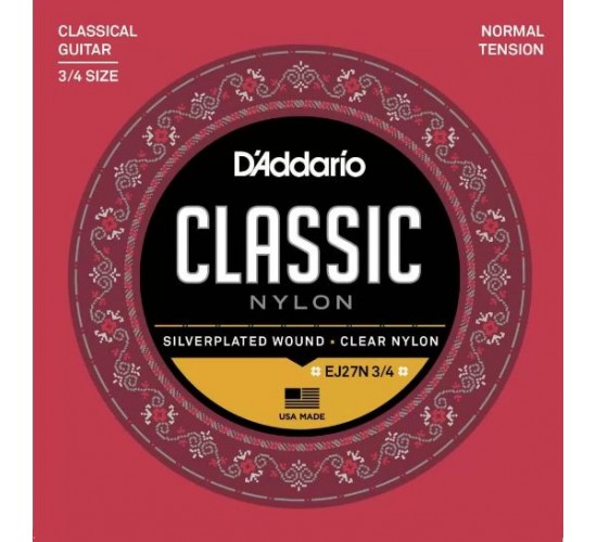 D'Addario EJ27N-3/4 Струны для классической гитары размером 3/4, ученические, нейлоновые