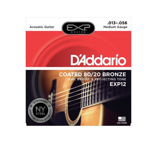 D'Addario EXP12 COATED 80/20 Струны для акустической гитары Medium 13-56