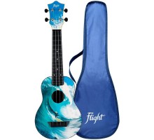 Flight TUS 25 SURF укулеле Travel, сопрано, черная с рисунком Серфер, пластик