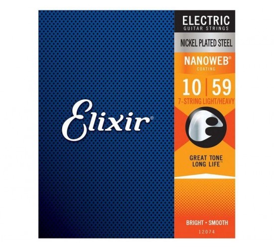 Elixir 12074 NANOWEB Комплект струн для 7-струнной электрогитары, Light/Heavy, 10-59