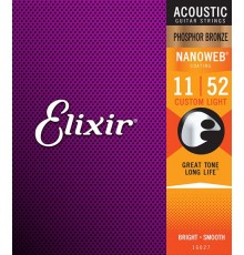 Elixir 16027 NANOWEB Комплект струн для акустической гитары, Custom Light, фосфорная бронза, 11-52