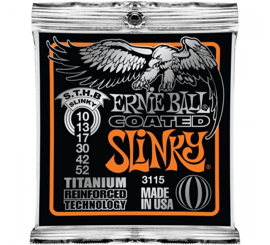Ernie Ball 3115 струны для эл.гитары Coated Electric Titanium RPS Skinny Top Heavy Bottom Slinky