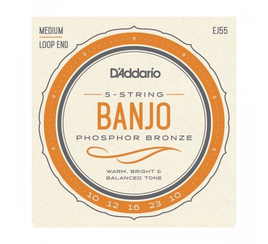 D'Addario EJ55 Комплект струн для 5-струнного банджо, фосф.бронза, Medium, 10-23 EJ55