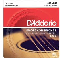 D'Addario EJ39 Phosphor Bronze Комплект струн для акустической 12-струнной гитары, Medium, 12-52
