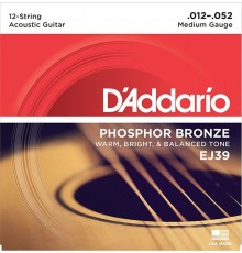 D'Addario EJ39 Phosphor Bronze Комплект струн для акустической 12-струнной гитары, Medium, 12-52