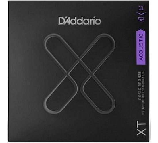 D'Addario XTABR1152 XT Комплект струн для акустической гитары, бронза 80/20, 11-52, с покрытием