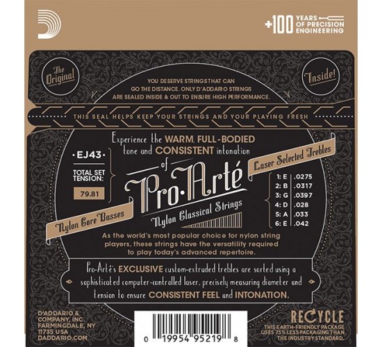 D'Addario EJ43 PRO ARTE Струны для классической гитары нейлоновые Light
