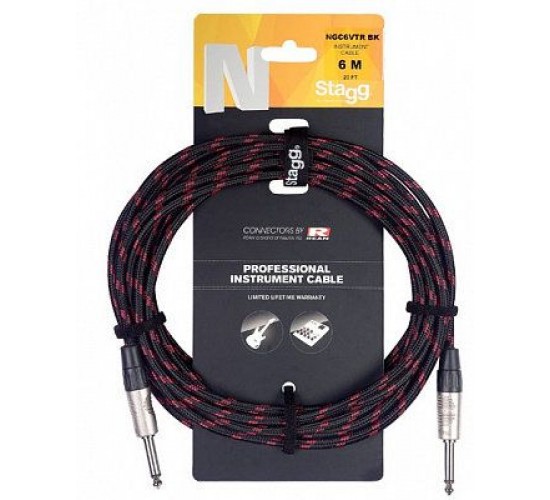 Stagg NGC6VTR BK профессиональный «твидовый» гитарный шнур Jack-Jack с разъемами типа REAN, 6м