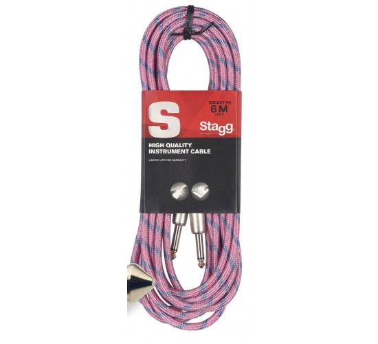 Stagg SGC6VT PK «твидовый» гитарный шнур Jack-Jack, металлические PRO -разъемы, 6 метров, розовый