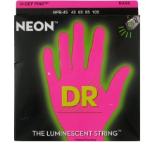 DR NPB5-45 NEON HiDef Pink струны для 5 cтрун. бас гитар, светящиеся в УФ лучах, цвет Pink, 45-125
