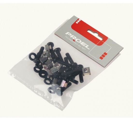 Proel KIT12B комплект крепежа для рэка (12шт), винт М6х25мм, гайка М6, нейлоновая шайба