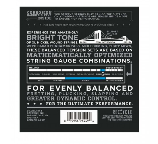 D'Addario EXL160BT Nickel Wound Комплект струн для бас-гитары, сбаланс. натяжение, Medium, 50-120