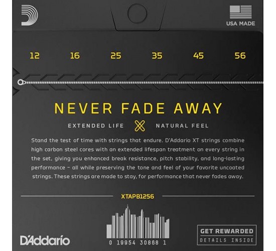 D'Addario XTAPB1256 XT Комплект струн для акустической гитары, фосф.бронза, 12-56, с покрытием