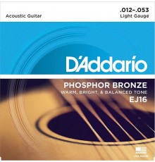 D'Addario EJ16 PHOSPHOR BRONZE Струны для акустической гитары фосфорная бронза Light 12-53