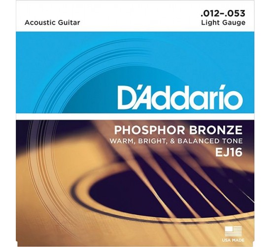 D'Addario EJ16 PHOSPHOR BRONZE Струны для акустической гитары фосфорная бронза Light 12-53