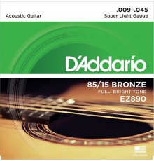 D'Addario EZ890 AMERICAN BRONZE 85/15 струны для акустической гитары Super Light 9-45