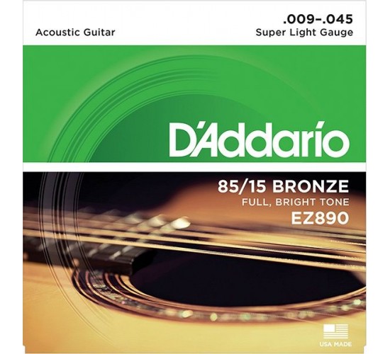 D'Addario EZ890 AMERICAN BRONZE 85/15 струны для акустической гитары Super Light 9-45