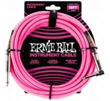 Ernie Ball 6083 кабель инструментальный, оплетёный, 5,49 м, прямой/угловой джеки, розовый неон