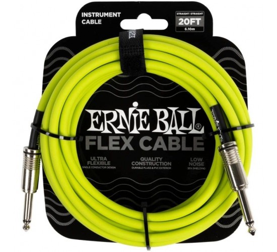 Ernie Ball 6419 кабель инструментальный Flex, прямой - прямой джеки, 6 метров, зеленый