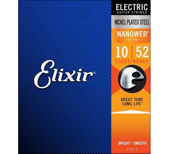 Elixir 12077 NANOWEB Комплект струн для электрогитары, Light, 10-52
