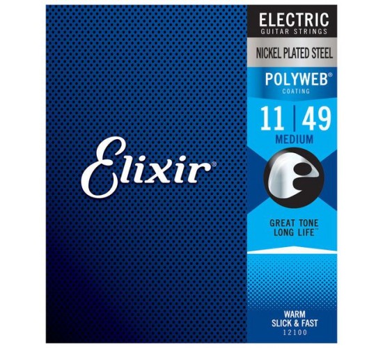 Elixir 12100 POLYWEB Комплект струн для электрогитары, никелированная сталь, Medium 11-49