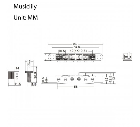 Musiclily MX1277CR Бридж Tune-O-Matic для Epiphone Les Paul, хром