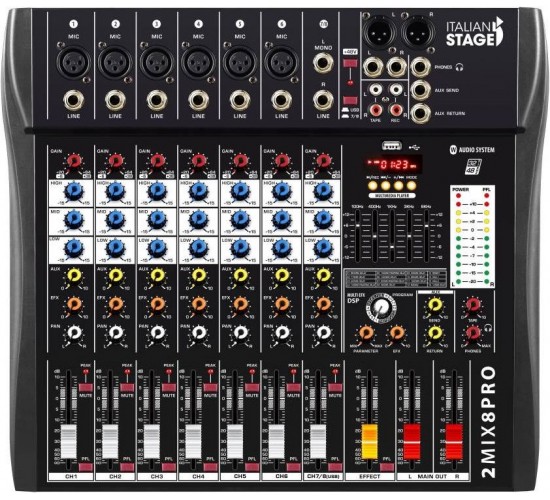Italian Stage 2MIX8PRO 8-канальный профессиональный микшерный пульт с USB-интерфейсом