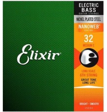 Elixir 15332 NANOWEB Отдельная 6-ая струна для бас-гитары, Medium C, .032, никелированная