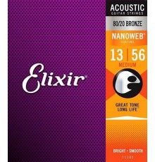 Elixir 11102 NANOWEB Комплект струн для акустической гитары, Medium, бронза 80/20, 13-56