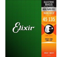 Elixir 14207 NANOWEB Комплект струн для 5-струнной бас-гитары, никелированные, Light/Medium, 45-135