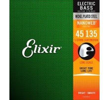 Elixir 14207 NANOWEB Комплект струн для 5-струнной бас-гитары, никелированные, Light/Medium, 45-135