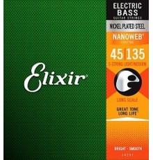 Elixir 14207 NANOWEB Комплект струн для 5-струнной бас-гитары, никелированные, Light/Medium, 45-135