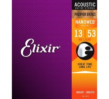 Elixir 16182 NANOWEB Комплект струн для акустической гитары, HD Light, фосф.бронза, 13-53