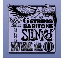 Ernie Ball 2839 струны для 6-струнной баритон-гитары Nickel Wound Bass Baritone Short Scale Slinky 6 (72-56-44-30-18p-13p)