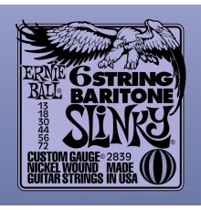 Ernie Ball 2839 струны для 6-струнной баритон-гитары Nickel Wound Bass Baritone Short Scale Slinky 6 (72-56-44-30-18p-13p)