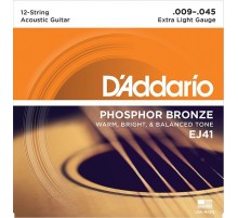 D'Addario EJ41 Phosphor Bronze Комплект струн для акустической 12-струнной гитары, Extra Light, 9-45