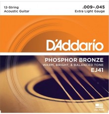 D'Addario EJ41 Phosphor Bronze Комплект струн для акустической 12-струнной гитары, Extra Light, 9-45