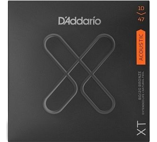 D'Addario XTABR1047 XT Комплект струн для акустической гитары, бронза 80/20, 10-47, с покрытием