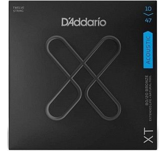 D'Addario XTABR1047-12 XT Комплект струн для 12-струнной акуст.гитары, бронза, 10-47, с покрытием