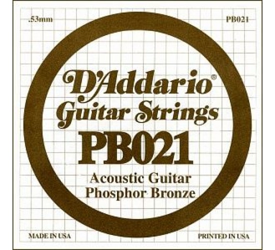 D'Addario PB021 Phosphor Bronze Отдельная струна для акустической гитары, фосфорная бронза, .021