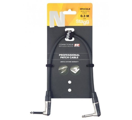 Stagg NPC030LR гитарный патч шнур, jack-jack, угловой, длина 30см.