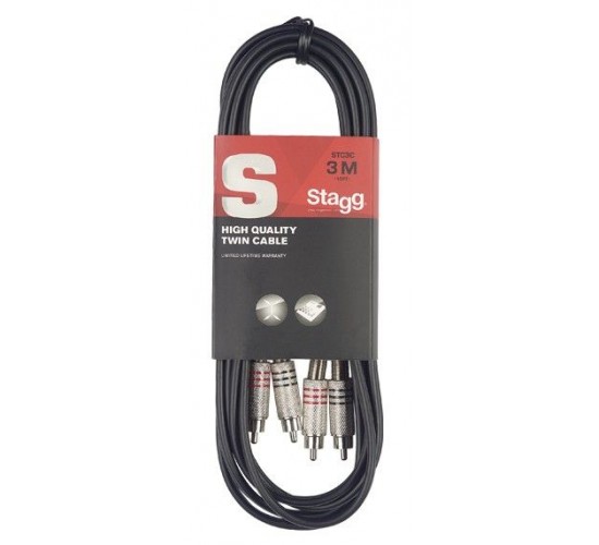 Stagg STC3C сдвоенный аудио шнур. Длина: 3 м. Соединители: m. RCA/m. RCA х 2.Цвет: черный.
