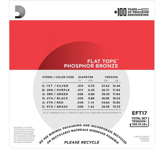 D'Addario EFT17 FLAT TOPS Струны для акустической гитары фосфорная бронза 13-56
