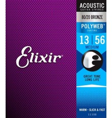 Elixir 11100 POLYWEB Комплект струн для акустической гитары, Medium, бронза 80/20, 13-56