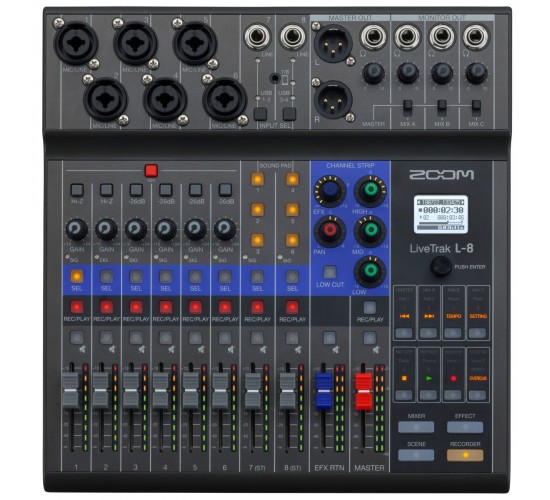 Zoom L-8 Livetrak Многофункциональная цифровая консоль для микширования, аудиозаписи, мониторинга