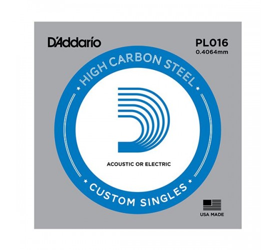 D'Addario PL016 Plain Steel Отдельная струна без обмотки, сталь, .016
