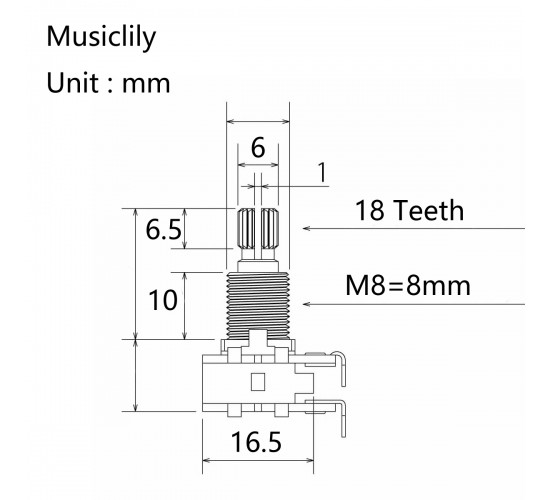 Musiclily MX1960 Потенциометр MN500K, сдвоенный, балансный, 1шт
