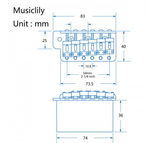 Musiclily MX1792CR Бридж тремоло Wilkinson для Squier/Mexico Fender/MIJ Strat, хром